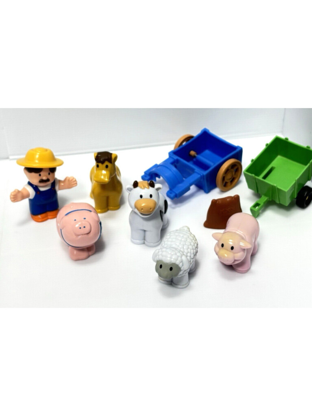 Fisher-Price Little People Farm Lot Tractor Trailers Farmer Animals 9pc As-Is